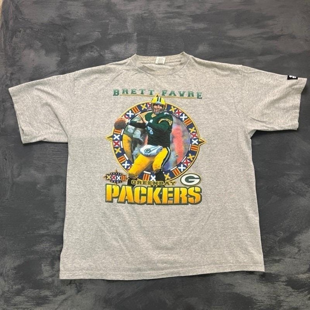 Vintage Green Bay Packers Shirt Mens‎ XL Gray 1990s Brett Favre Starter NFL